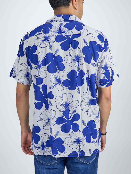 Marcus Men's Shirt Short Sleeve Cotton Floral Blue