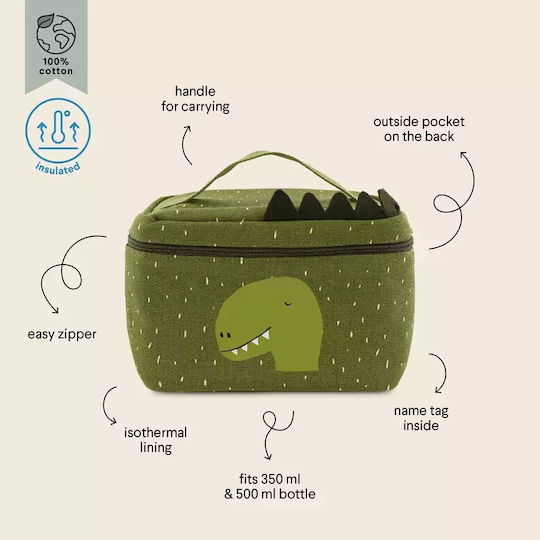 Trixie Mr. Dino School Insulated Hand Lunch Bag Green Dinosaurs 14 x 14 x 20cm