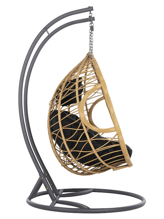 Gracie Κρεμαστή Κούνια Φωλιά με Μαξιλάρι 2 Θέσεων Rattan Μπεζ Μ120xΠ120xΥ200cm