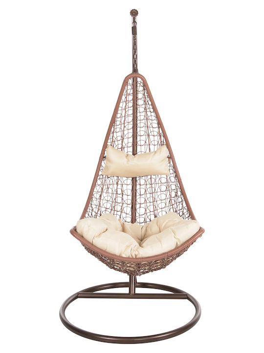 Millie Garten & Veranda Schaukel mit Basis und Kissen Sessel Rattan Braun L95xB95xH195cm