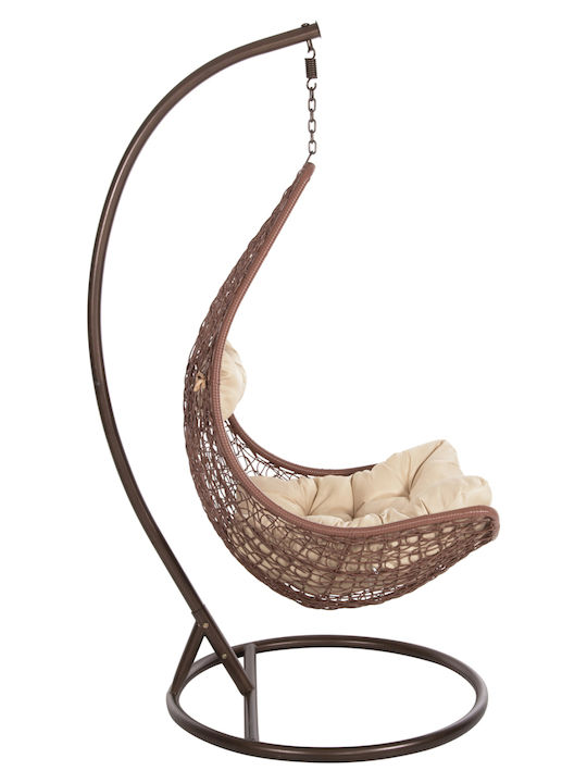 Millie Garten & Veranda Schaukel mit Basis und Kissen Sessel Rattan Braun L95xB95xH195cm