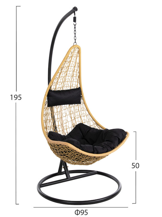 Millie Κρεμαστή Κούνια Φωλιά με Μαξιλάρι Rattan Μαύρη Μ95xΠ95xΥ195cm