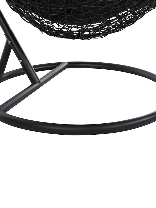 Millie Garten & Veranda Schaukel mit Basis und Kissen Sessel Rattan Schwarz L95xB95xH195cm