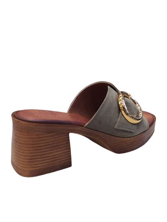 Suede Mule cu Gros Toc în Culoare Verde
