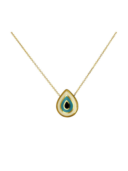 Necklace Double Eye from Gold 9 K with Zircon