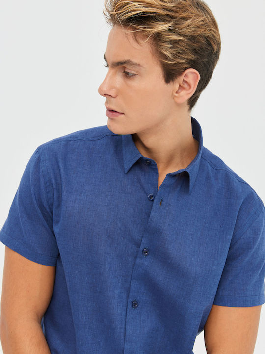 Short-sleeved Linen Shirt Blue