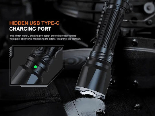 Dulotec Επαναφορτιζόμενος Φακός LED IP68 με Μέγιστη Φωτεινότητα 3200lm