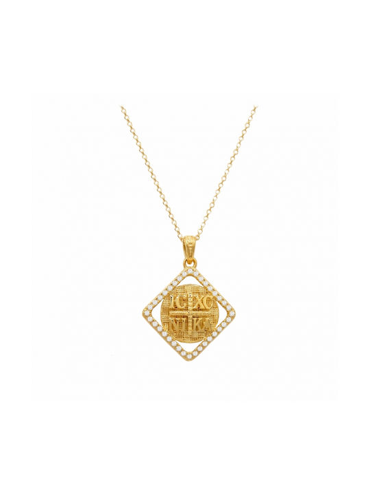 Art d or Necklace Constantine Amulet from Gold 9 K with Zircon