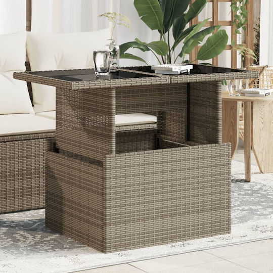 Masa pentru spații exterioare Rattan cu suprafață din sticlă Gri 100x55x73buc