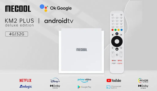 Mecool TV Box KM2 Plus Deluxe MCL-KM2PLUSD 4K UHD with WiFi USB 2.0 4GB RAM and 32GB Storage Space with Operating System Android and Google Assistant
