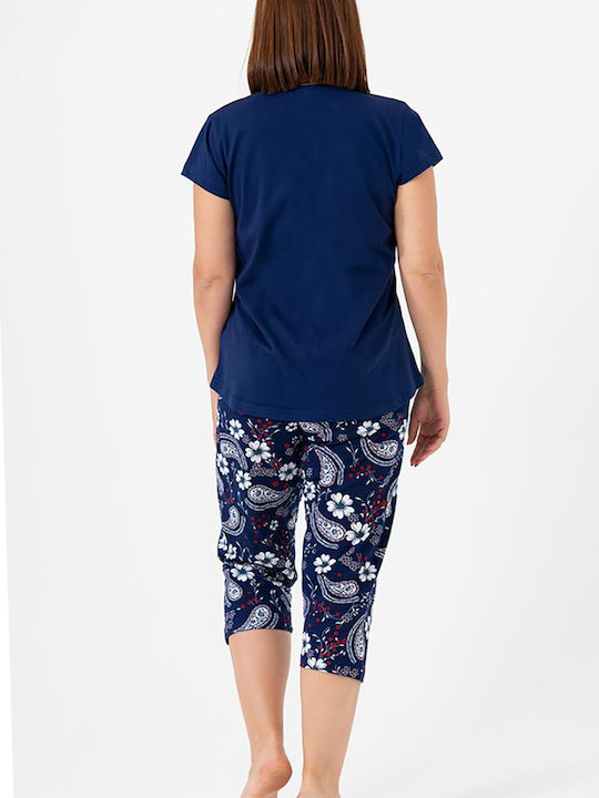 Vienetta Secret Summer Women's Pyjama Set Cotton Navy Blue