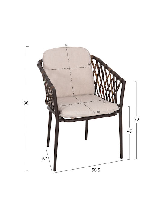 Outdoor Armchair Aluminum Bolly CAFE-BEZ with Cushion