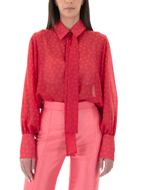 C. Manolo Women's Polka Dot Long Sleeve Shirt Red