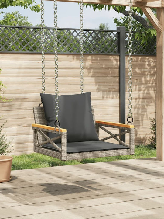 Hängende Garten & Veranda Schaukel mit Kissen Sessel Rattan Gray L63xB62xH40cm