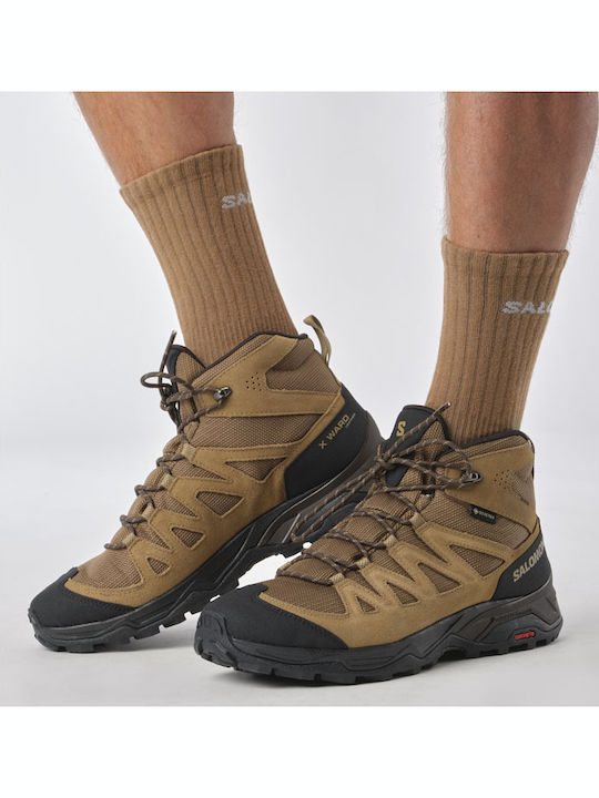 Salomon X Ward Mid GTX Men's Hiking Waterproof Boots With Gore-Tex Membrane Kangaroo Black Dull Gold