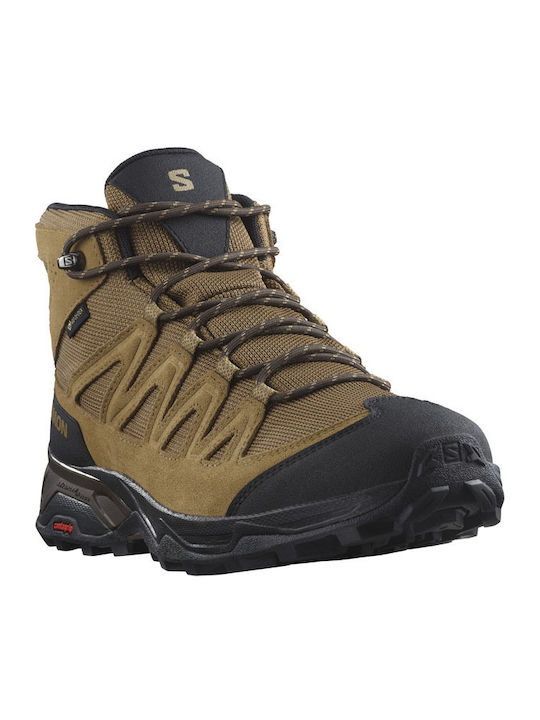 Salomon X Ward Mid GTX Men's Hiking Waterproof Boots With Gore-Tex Membrane Kangaroo Black Dull Gold