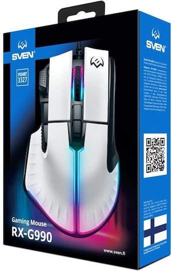 Sven RX-G990 RGB Gaming Ποντίκι 12400 DPI Λευκό