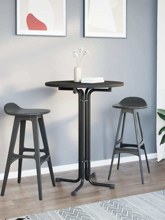 Round Table Collapsible Wooden with Metal Frame Black 80x80x110cm