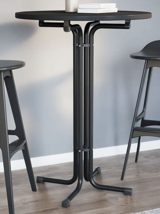 Round Table Dining Room Collapsible Wooden with Metal Frame Black 80x80x110cm