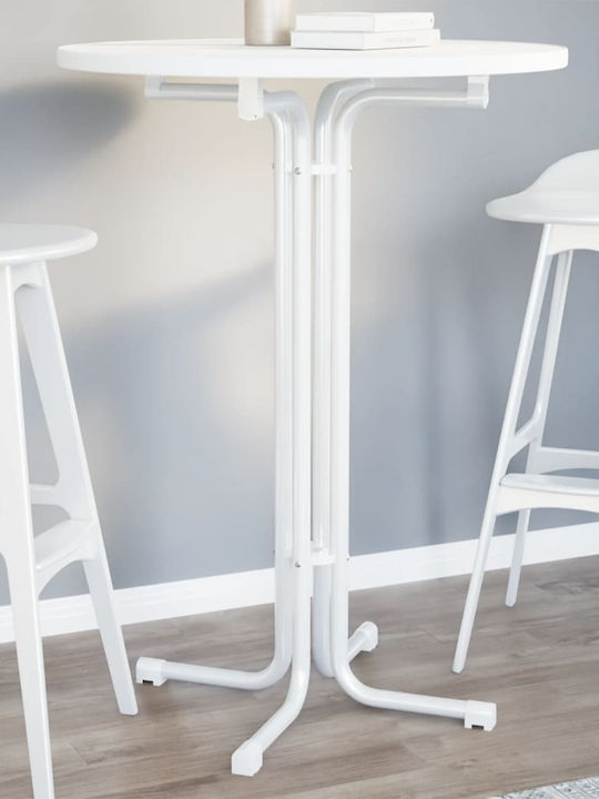 Round Table Bar Collapsible Wooden with Metal Frame White 80x80x110cm