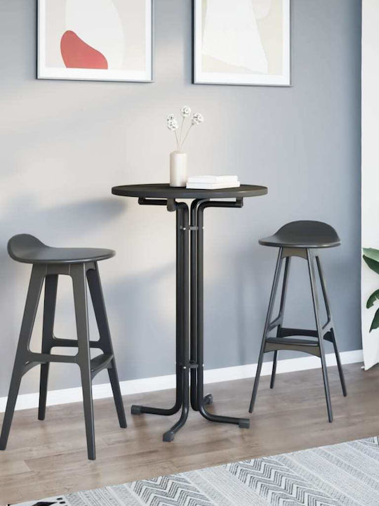 Round Table Bar Collapsible Wooden with Metal Frame Black 70x70x110cm