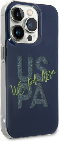U.S. Polo Assn. Hard Case Iml Glitter Script Back Cover Plastic / Silicone Navy Blue (iPhone 15 Pro)