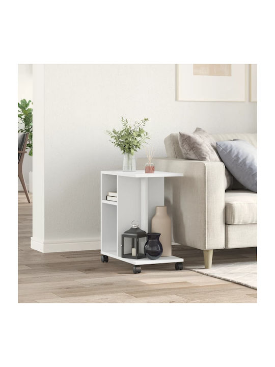 Rectangular Side Table with Wheels White L50xW30xH55cm