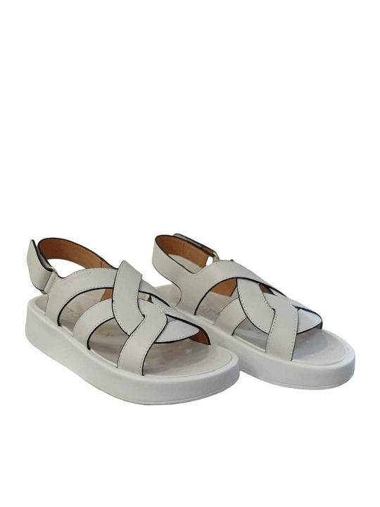 Leder Flache Sandalen für Damen Anatomisch in Weiß Farbe