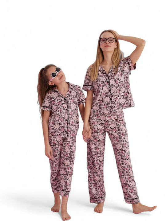 Siyah Inci Sommer Damen Pyjama-Set Baumwolle Rosa