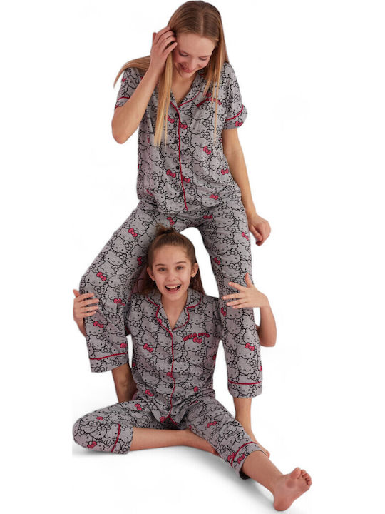 Siyah Inci Set Pijamale pentru Femei Gri