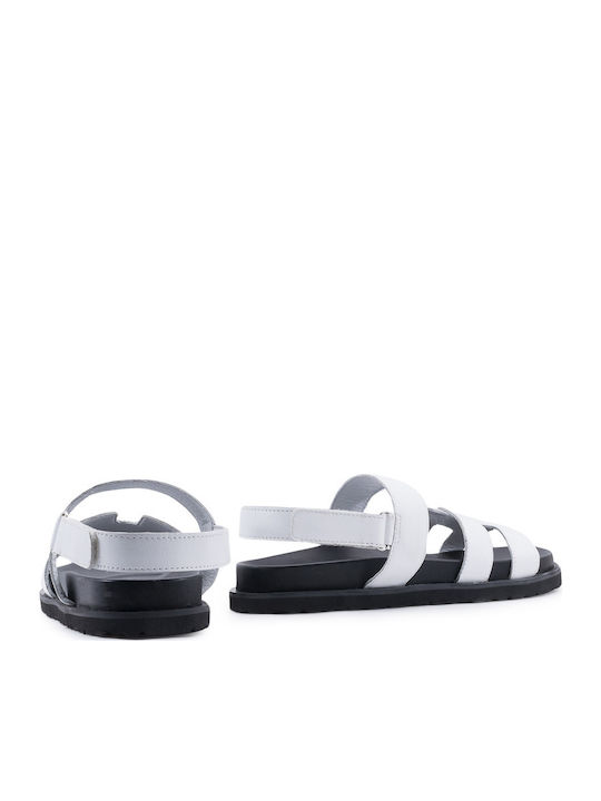 Δερμάτινα Γυναικεία Σανδάλια Flatforms Λευκά
