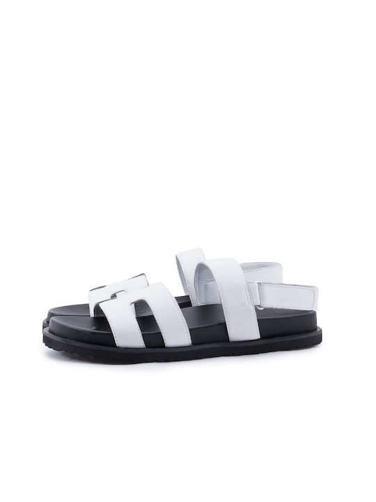 Catwalk Leather Women's Flat Sandals Flatforms in White Color