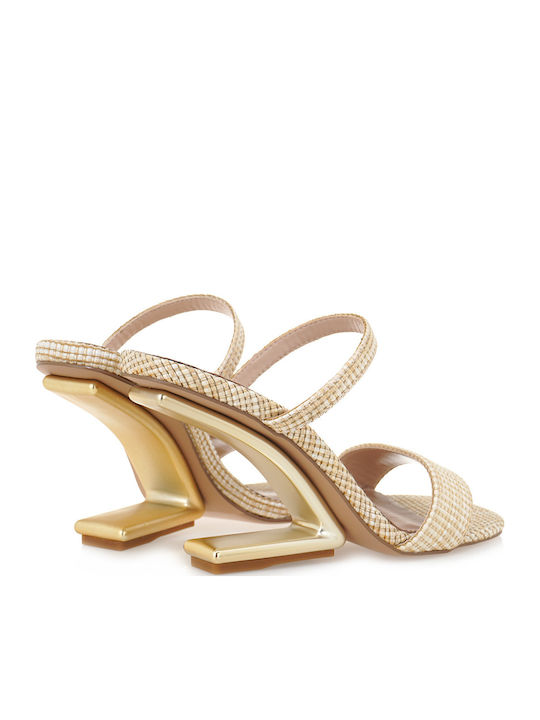 Synthetic Leather Women's Sandals Gold with High Heel