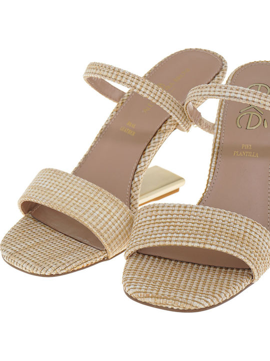 Synthetic Leather Women's Sandals Gold with High Heel