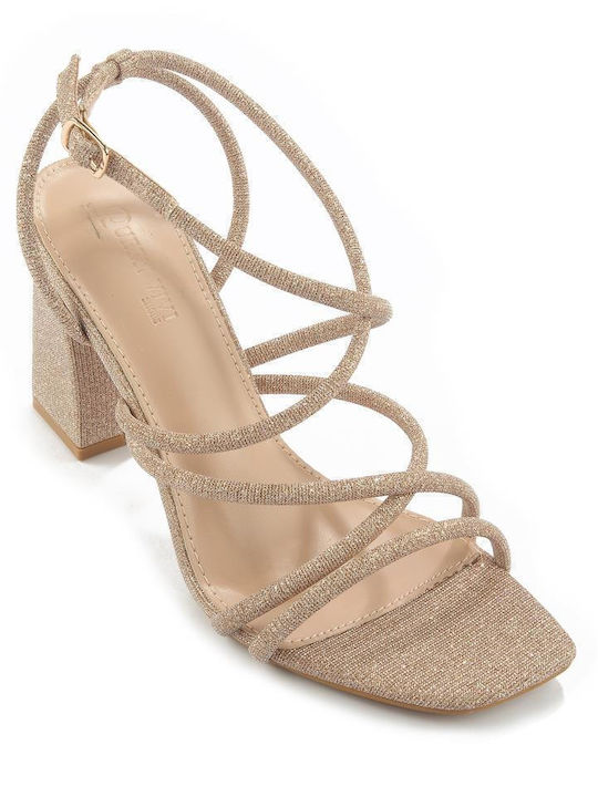 Fshoes Damen Sandalen mit Dünn hohem Absatz in Beige Farbe