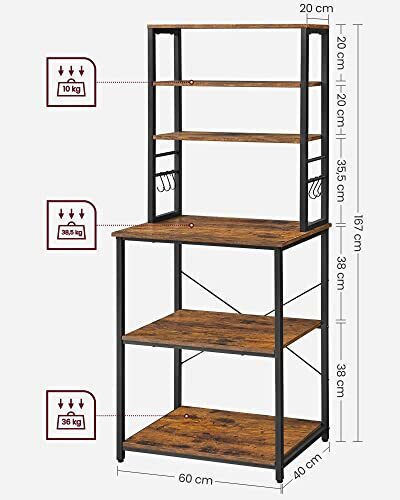 Songmics Raft Bucătărie Lemn Gri 60x40x167cm