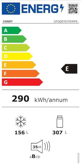 Candy Ψυγείο Ντουλάπα 463lt Total NoFrost Υ181.5xΠ83.3xΒ65εκ. Inox CFQQ5T817EWPS