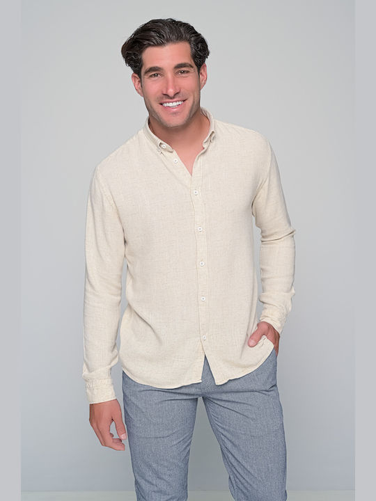 Ben Tailor Men's Shirt Long Sleeve Linen Beige