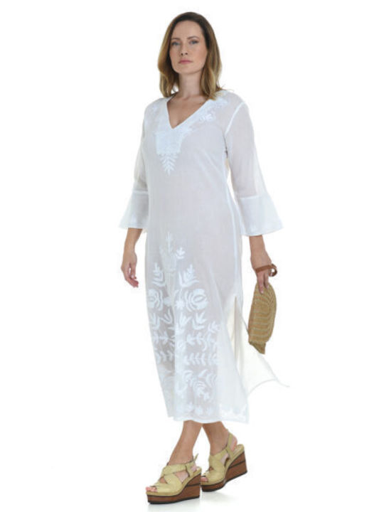 MiandMi Damen Maxi Kaftan Strand WHITE