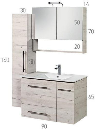 Mabo Dual M 90 Oglindă De Baie Rectangulară Din Placă Din Lemn Agregat Cu Lungime 90cm