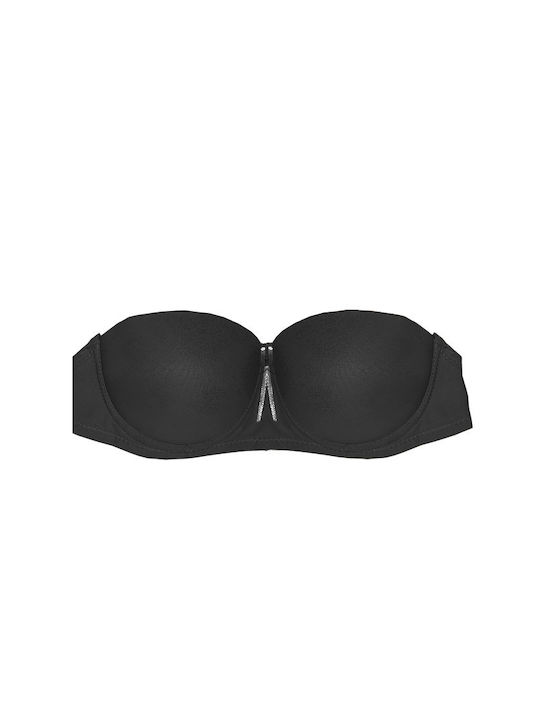 Set Join Sutien Femei Fără Bretele Push-Up Spate Transparent Cupă Silicon B Poliamidă Bej-Negru