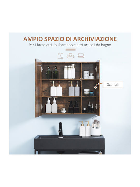 Kleankin Bathroom Mirror Led made of Particle Board with Shelf 70x15cm Brown