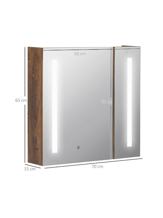 Kleankin Bathroom Mirror Led made of Particle Board with Shelf 70x15cm Brown