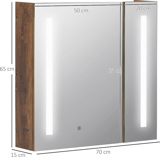 Kleankin Bathroom Mirror Led made of Particle Board with Shelf 70x15cm Brown