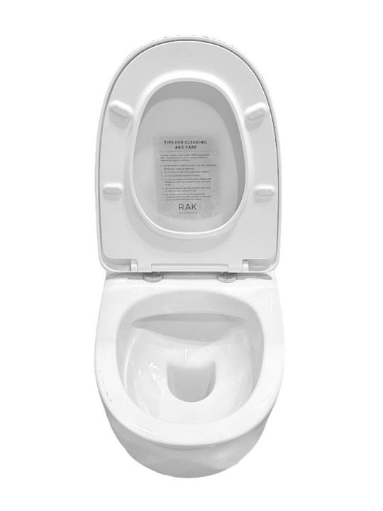 Rak Ceramics Λεκάνη Κρεμαστή Rimless με Καζανάκι με Slim Κάλυμμα Duroplast Soft Close Λευκή