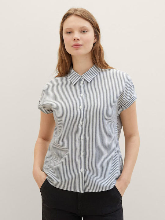 Women's Striped Short Sleeve Shirt Navy White Stripe