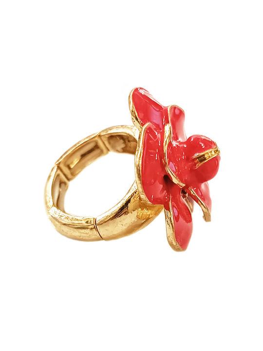 Women's Ring Gold Red Flower Inner Elastic Baria