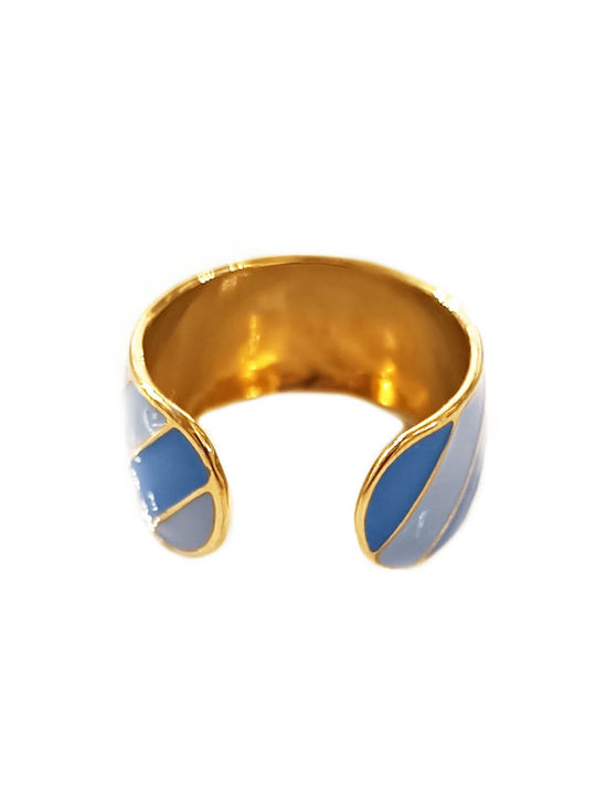 Women's Gold Striped Blue Baria Ring