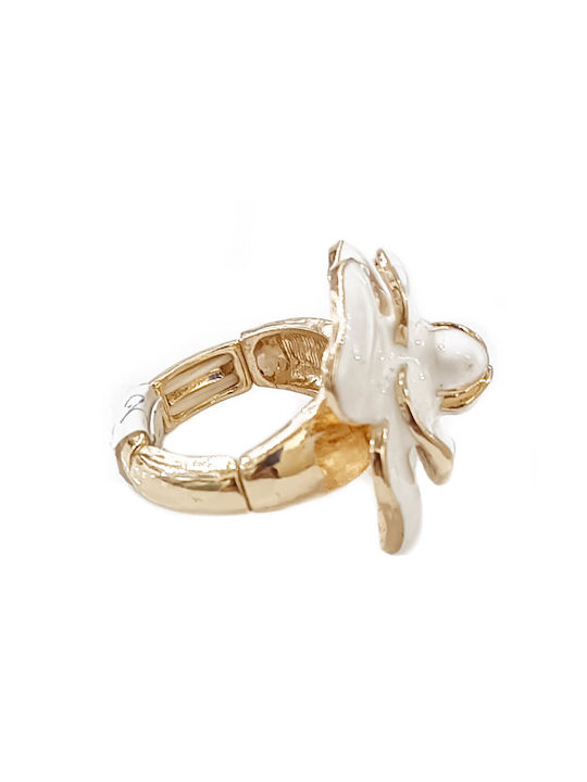 Women's Gold White Flower Ring with Inner Elastic Baria