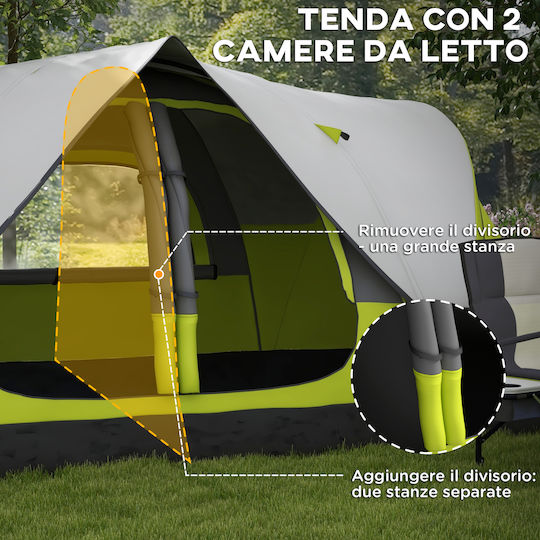 Outsunny Camping Tent Tunnel Green with Double Cloth 3 Seasons for 4 People 450x215x180cm